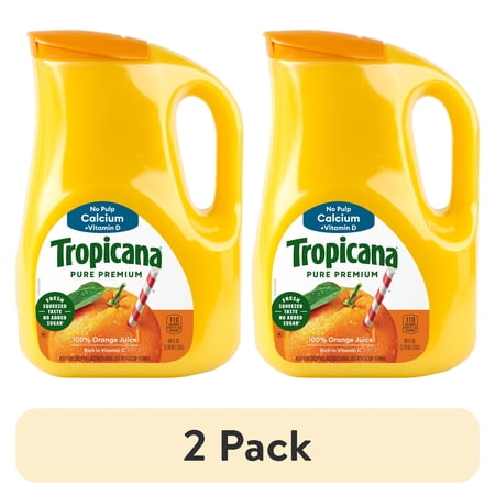 (2 pack) Tropicana Pure Premium 100% Orange Juice, No Pulp with Calcium and Vitamin D, 89 Fl Oz Bottle
