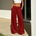 thumbnail image 2 of Womens Pants Elastic Waist Straight Leg Solid Color Casual Pocket PantsWomens Pants Elastic Waist Straight Leg Solid Color Casual Pocket Pants, 2 of 7