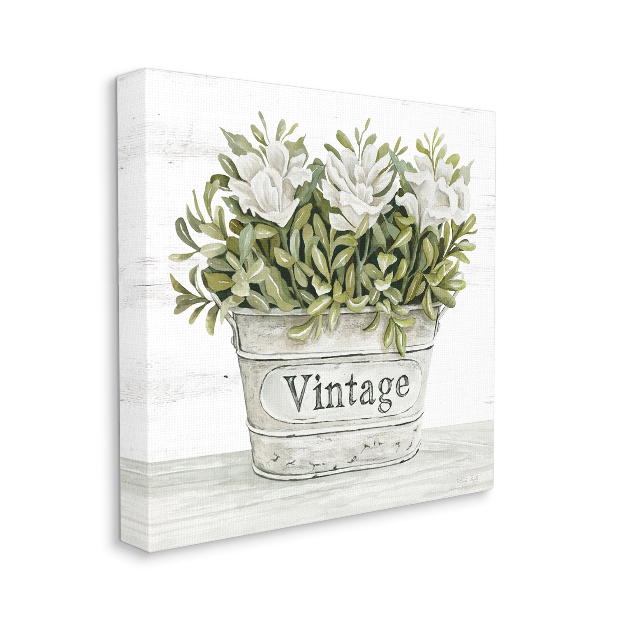 Stupell Industries Vintage Flower Planter Rustic Blooms Full Leaves Painting Gallery Wrapped Canvas Print Wall Art, Design by Cindy Jacobs