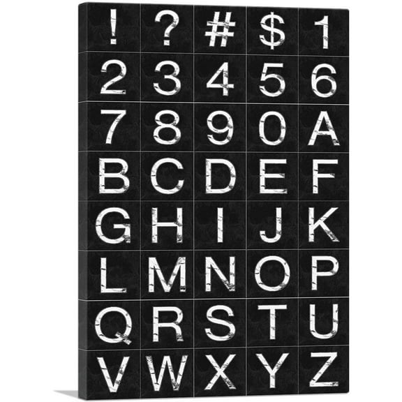 ARTCANVAS Marble Black & White Vertical Rectangle Full Alphabet Grid Canvas Art Print - Size: 26" x 18" (0.75" Deep)