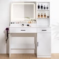 thumbnail image 6 of Hommpa Vanity with LED Lighted Mirror Makeup Vanity Desk with Cabinet Glass Tabletop Drawers Vanity Table with Power Outlet 3 Lighting Modes Adjustable Brightness for Bedroom, White, 6 of 7