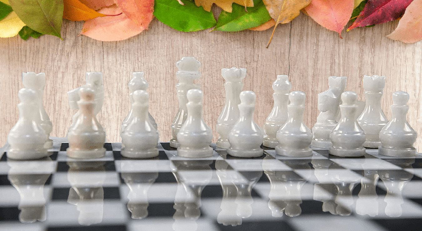 JT 15 Inches Handmade White and Black Weighted Marble Full Chess Game Set by Jubilee Trader
