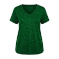 thumbnail image 7 of yoeyez Women's Sparkly Plus Size T-Shirt Glitter V-Neck Short Sleeve Tee Fashion Casual Loose Fit Evening Outings Party Tops Green,XXL, 7 of 7