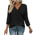 thumbnail image 2 of Texiao 3/4 Length Sleeve Women's Tops V Neck Casual Tunic Tops Basic Shirts Loose Fit Blouse, 2 of 9