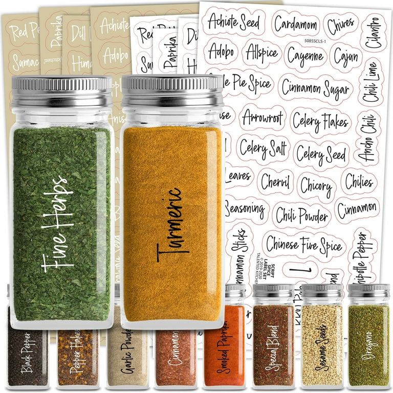 Talented Kitchen 140 Spice Labels Stickers, Preprinted White