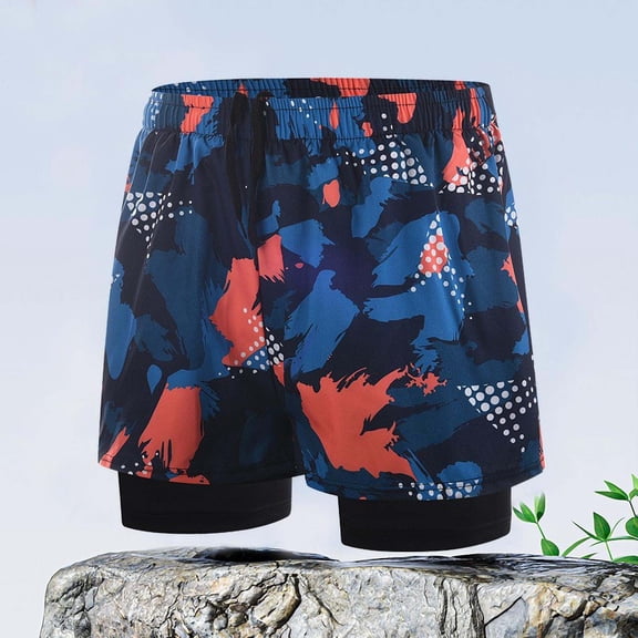 CYiJun Mens Swim Trunks with Compression Liner 7" Board Shorts with Zipper Pockets 2 in 1 Quick Dry Bathing Suits