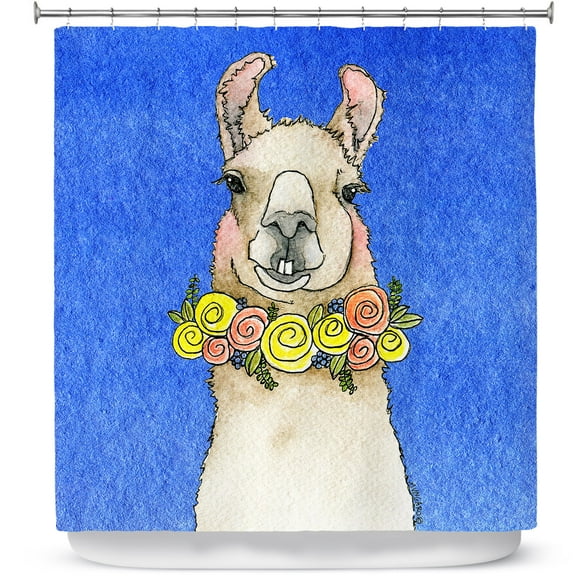 Shower Curtains 70" x 84" from DiaNoche Designs by Marley Ungaro - Toothy Llama Blue