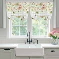 thumbnail image 4 of Green Floral Balloon Curtains for Living Room/French Door, Spring Flowers Botanical Gray and White Plaid Tie Up Curtains 63 Inch Length Energy Saving Kitchen Curtains Shades for Windows 42"x63", 4 of 8