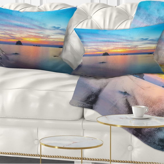 Designart Bluish Calm Sunset and Seashore - Seashore Throw Pillow - 12x20