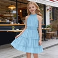 thumbnail image 5 of Ruyang Teen Girls Halter Sleeveless Dresses Ruffle Hem Slim Fit A-Line Swing Dresses Summer Trendy Solid Casual Breathable Skirts, 5 of 7
