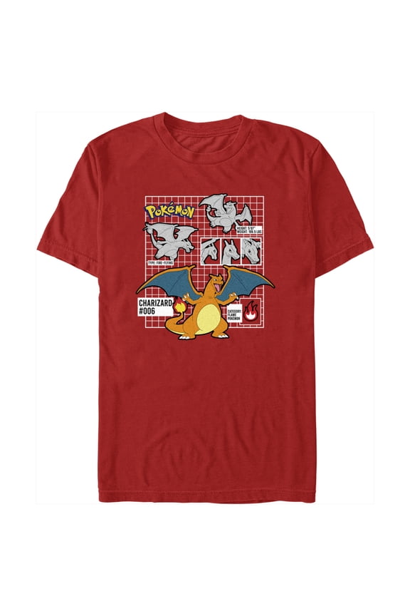 Men's Pokemon Charizard Info Grid Graphic Tee Red Large