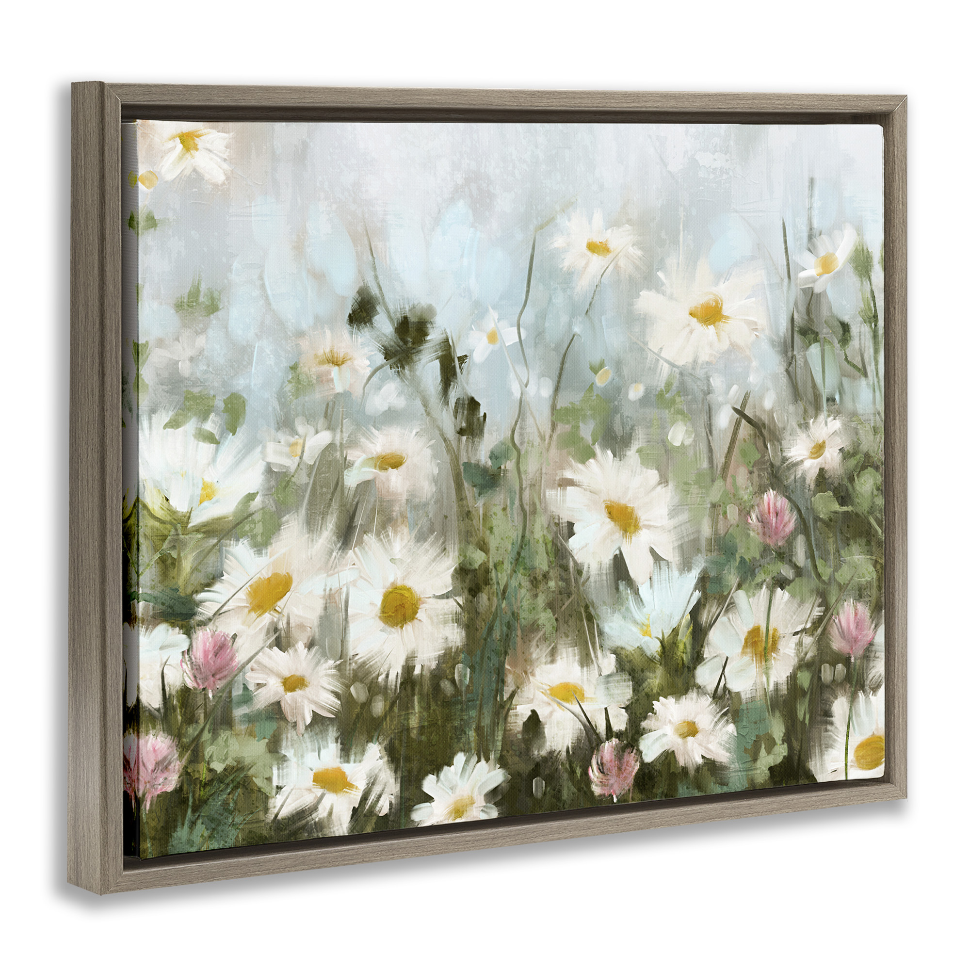Stupell Industries Daisy Field Painting Botanical & Floral Painting Brown Floater Framed Canvas Art Print Wall Art, 31 x 25