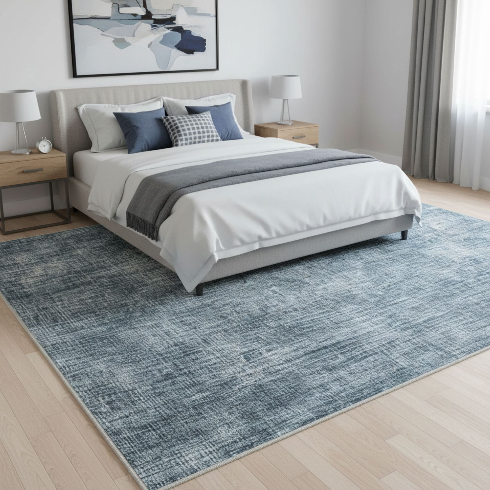 Ottomanson Non-Slip Extra Large Area Rug 7'10" x 15' Low Pile Living Room Carpet, Solid Greyish Blue