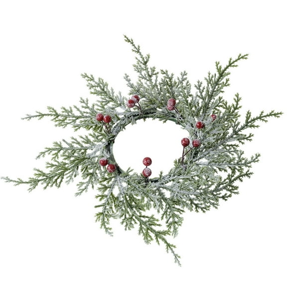 ‌10in Christmas Candle Rings Wreath - Artificial Red Berry & Snowy Pine Garland Candle Holder for Holiday Decor,Vintage Table Centerpiece,Christmas Tree Decorations