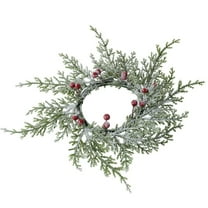 10in Christmas Candle Rings Wreath - Artificial Red Berry & Snowy Pine Garland Candle Holder for Holiday Decor,Vintage Table Centerpiece,Christmas Tree Decorations