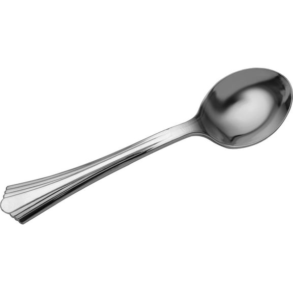 Reflections Heavyweight Plastic Utensils, Spoon, Silver, 6 1/4", 40/pack | Bundle of 5 Packs