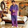thumbnail image 6 of Halloween Couple Matching Pajamas Long Sleeve Sleepwear Pajamas for Women Set Halloween Bat Button Down Warm Lounge Sets 2 Pcs Loungewear Light Purple L, 6 of 7