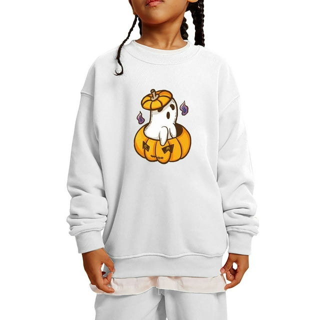 EDFBUYKRS Chandail pour Enfants Garçon Fille Imprimé Citrouille Col Rond chandail à Manches Longues Vêtements d'Automne