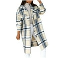 thumbnail image 2 of IROINNID Women's Leisure Mid-Long Jacket Turndown Lapel Plaid Shacket Long Sleeve Outwear, Yellow, 2 of 5