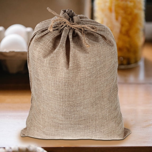 LOLIPPYY Khaki Burlap Drawstring Storage Pouches, Reusable Vegetable Bags, Set of 6 Organizers