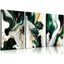 3Pcs Framed Emerald Green Wall Art, Modern Green and Gold Abstract Marble Canvas Wall Art Paintings Prints Posters Wall Decor Pictures for Living Room Bedroom Office Home Decoration, Ready to Hang