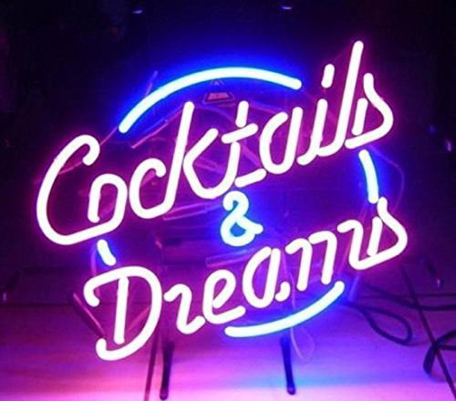 New Cocktails And Dreams Neon Light Sign 17"x14" Beer Cave Gift Bar Real Glass 