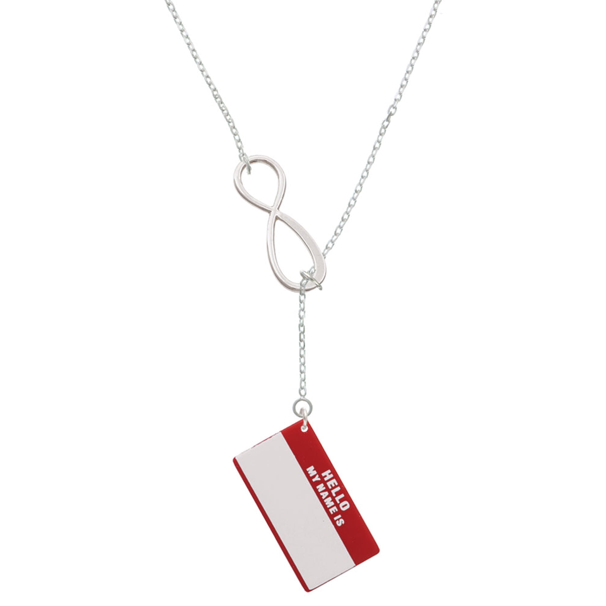 Delight Jewelry Acrylic Red "Hello" Name Tag Silver tone Elegant Infinity Lariat Necklace