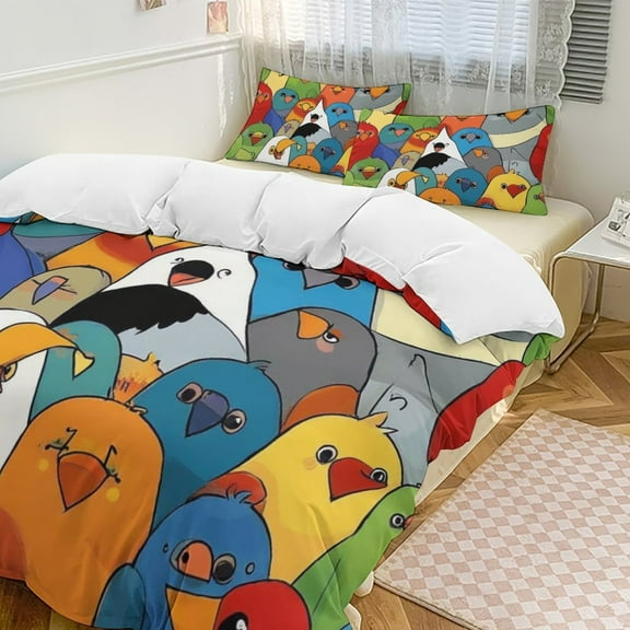Colorful Birds Pattern_1 Duvet Cover Set Bedding Set Polyester Quilt Cover for Bedroom Decoration