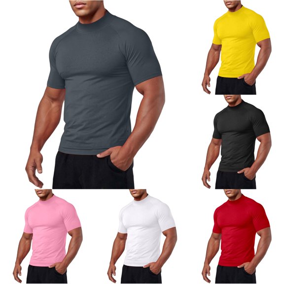 Ulitacool Men T Shirt Short Sleeve Performance Workout T Shirt Lightweight Breathable Athletic Tee For Gym Running Trend Clothing Grey