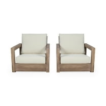 GDF Studio Andrae Outdoor Acacia Wood Club Chairs, Set of 2, Brown and Beige