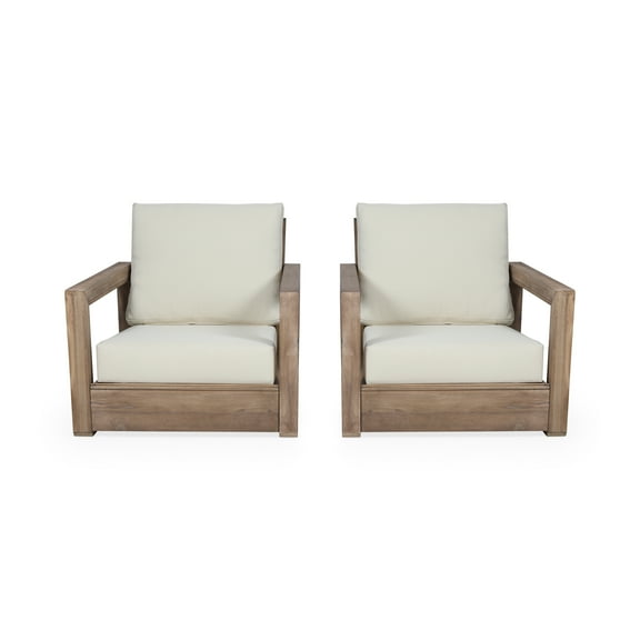 GDF Studio Andrae Outdoor Acacia Wood Club Chairs, Set of 2, Brown and Beige