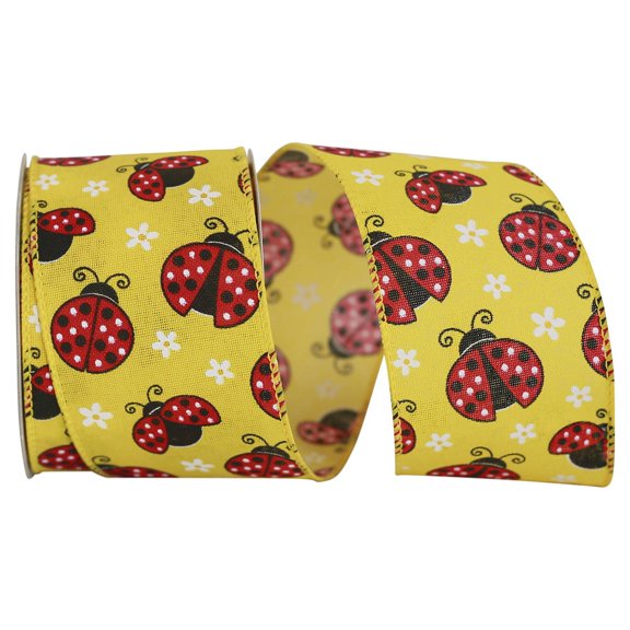 Premium Ribbon Wire Edged Yellow, Red and White Ladybug Ribbon 2 1/2" - 10 yards