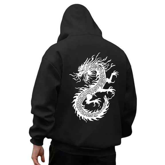 CONROSES Mens Hoodies Dragon Graphic Y2K Hoodie for Men Long Sleeve Warm Pullover Hooded Sweatshirt Soft Fall Winter Sweatshirts With Pocket