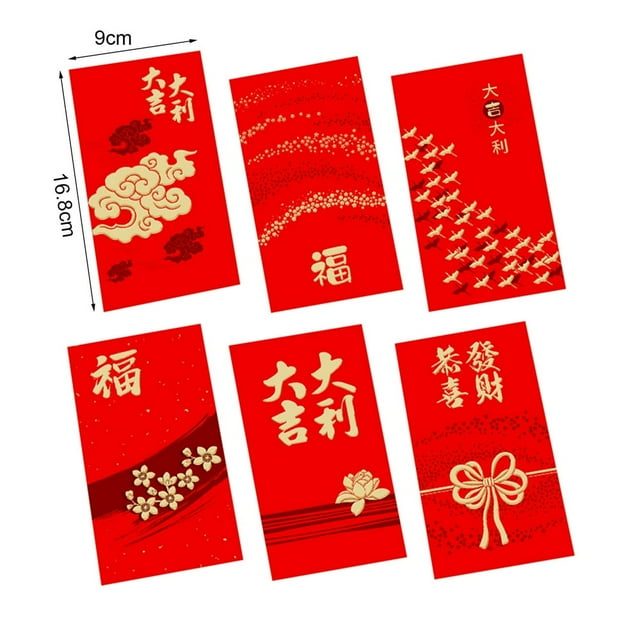 6Pcs/Set 2022 3D Effect Red Pocket Blessing Festive Touch Paper Auspicious Lucky Money Bag for New Year