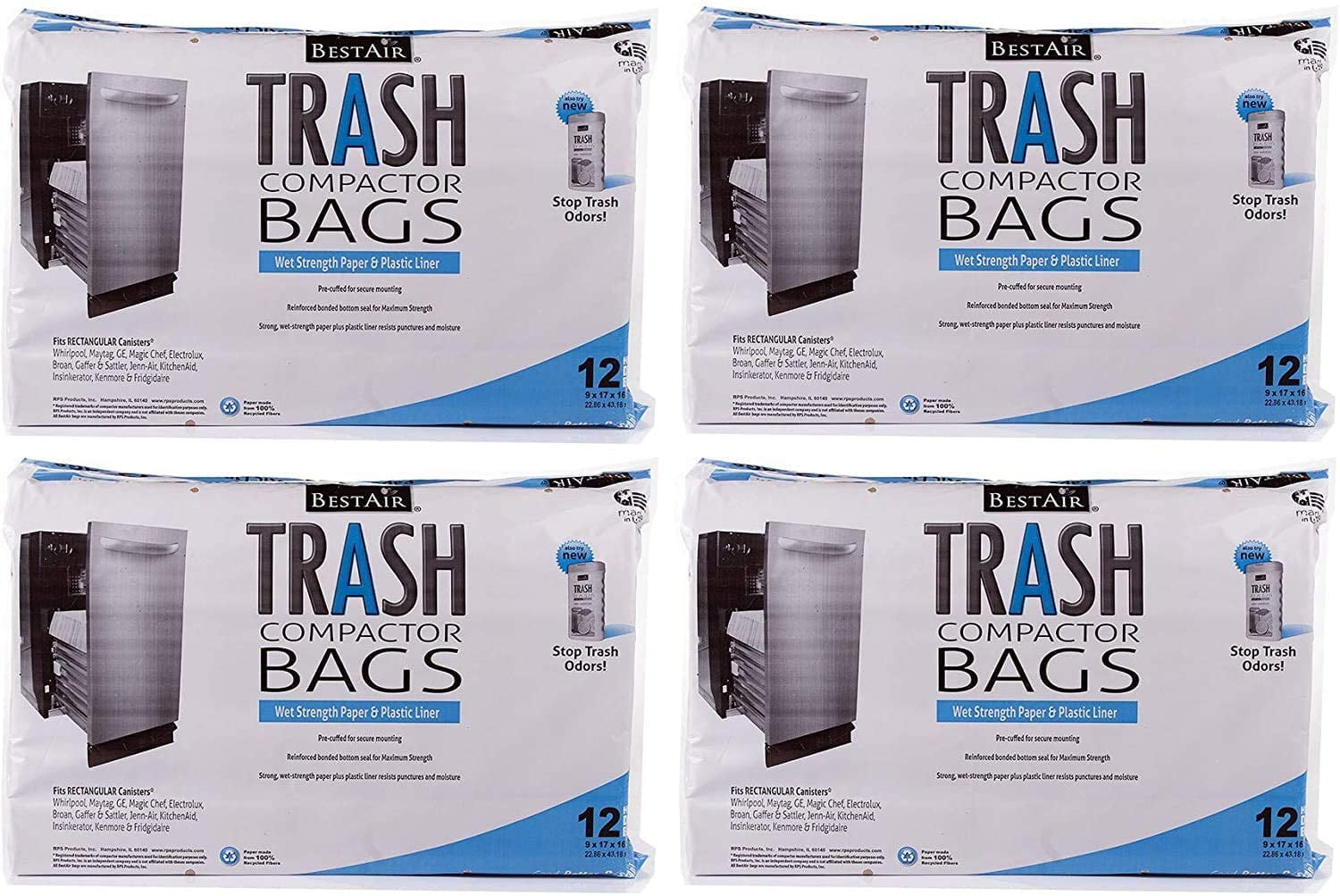 16'' D. x 9'' W. x 17'' H,pack of 12 BestAir Trash Compactor Bags 1 