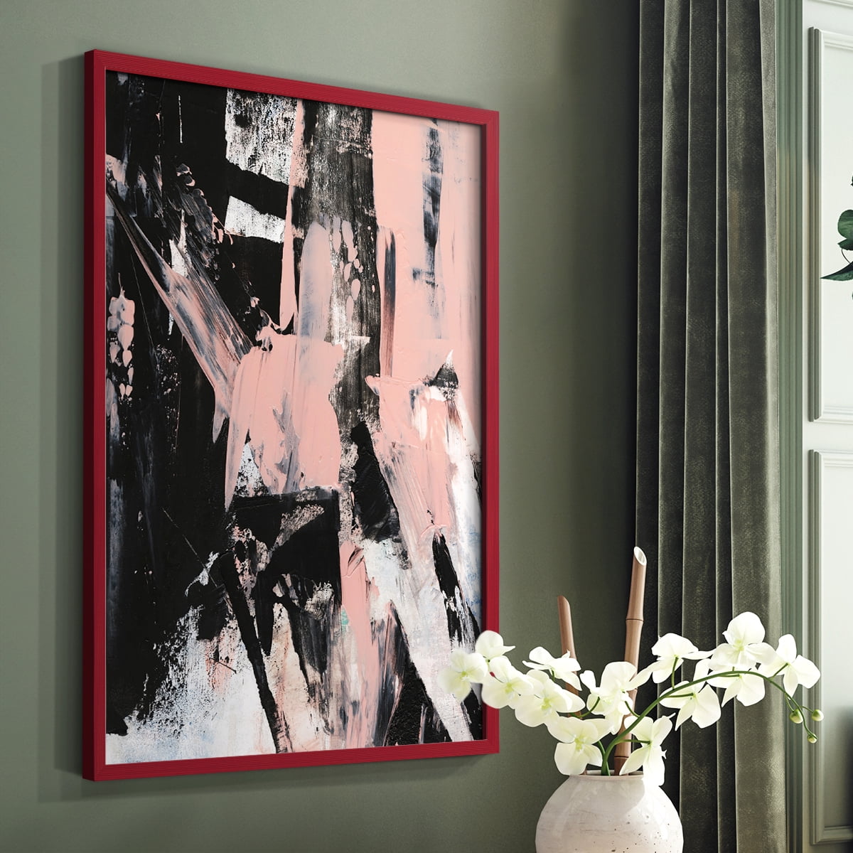 Black & Blush II Framed Print in Red Solid Wood Framed Print No Nail Hanging