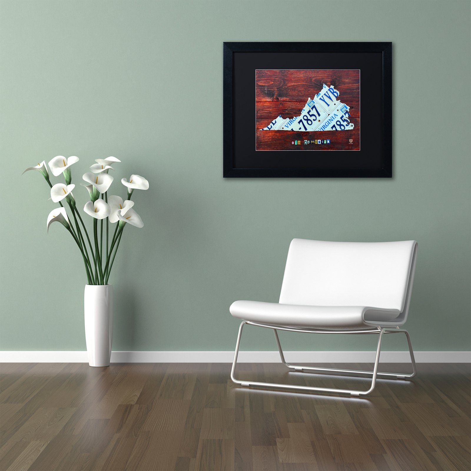 Trademark Fine Art 'Virginia License Plate Map II' Canvas Art by Design Turnpike, White Matte, Black Frame