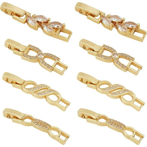 8Pcs 4 Styles 18K Gold Plated Fold Over Clasp Necklace Bracelet Extenders Cubic Zirconia Extension Clasps for Bracelet Necklace Jewelry Making 2pcs/Style DIY