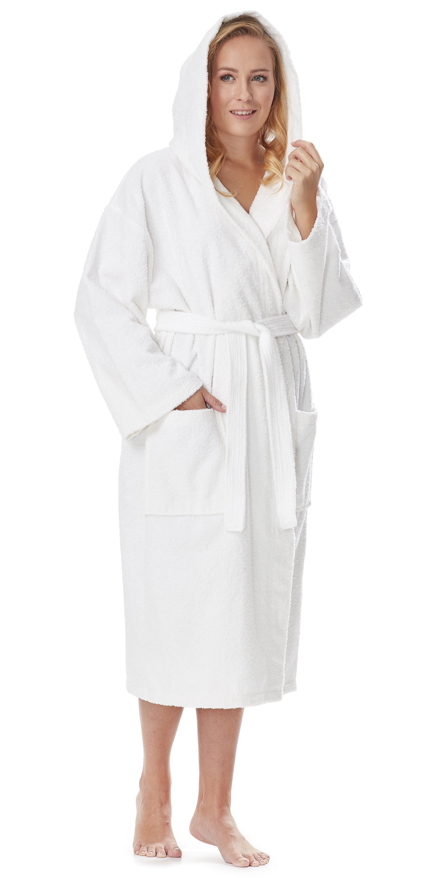 Arus Women's Venus Model Turkish Cotton Hooded Bathrobe with Long