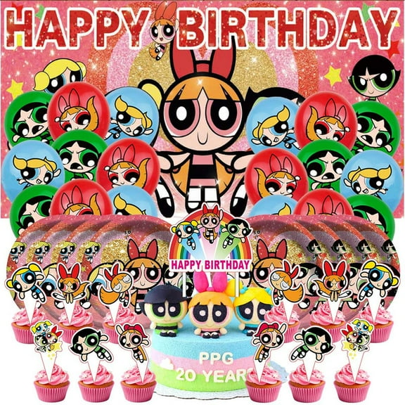 The Powerpuff Girls Birthday Party Supplies Balloons Plates Decoration Cake Topper Decor Tableware Banner Backdrop