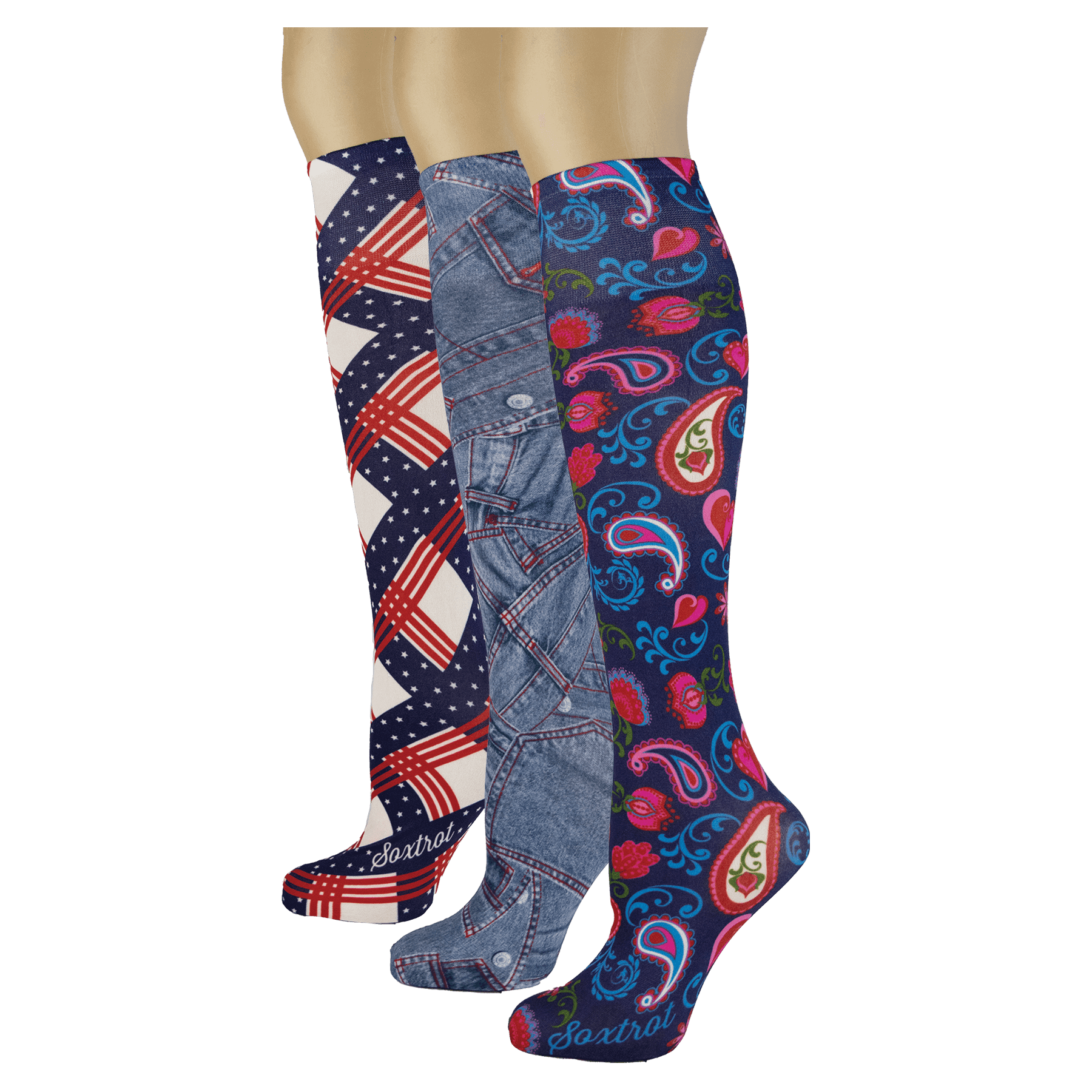 Sox Trot Knee High Socks Trouser Socks Denim Compliments 3 Pack