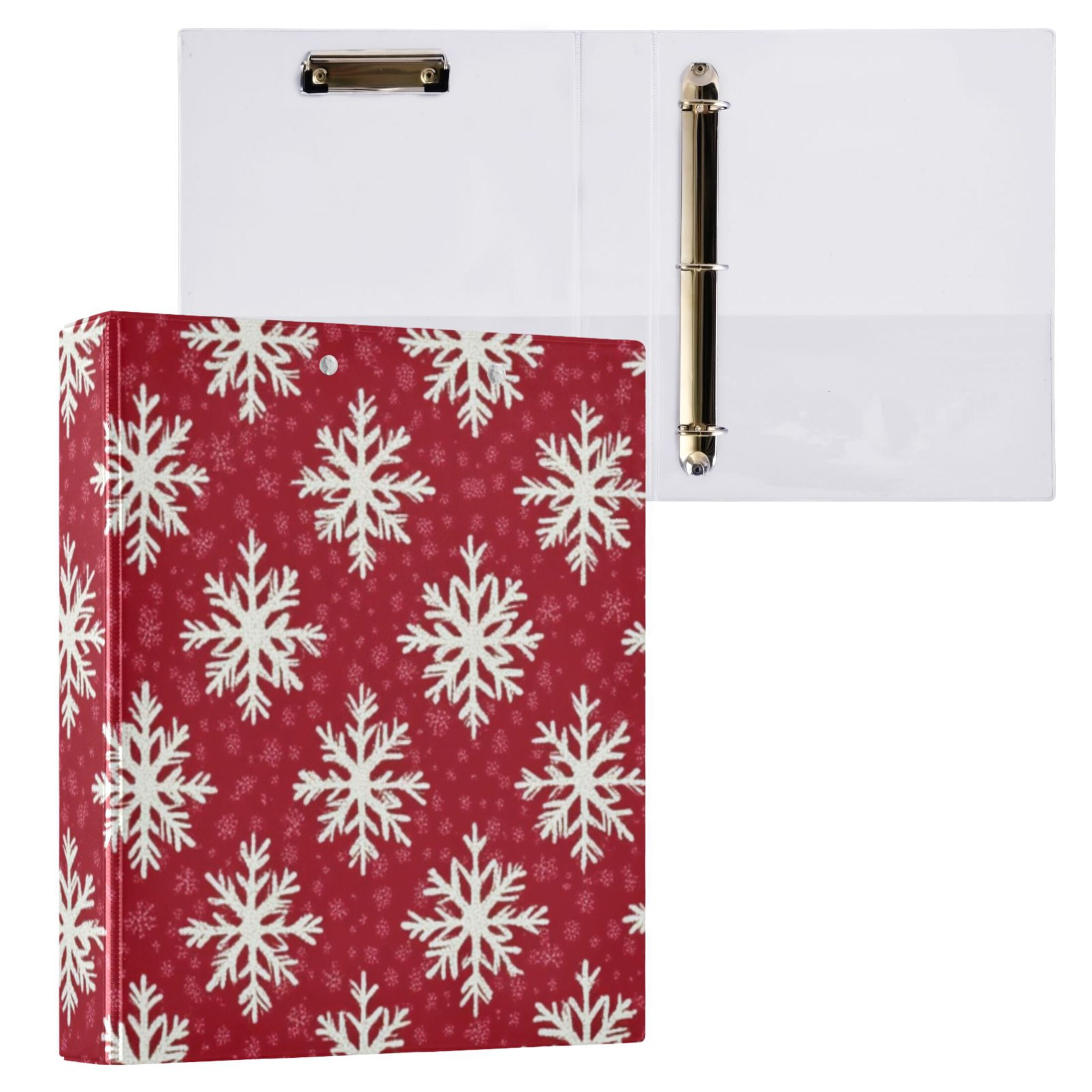 Christmas Snowflakes Pattern 3 Ring Binders 1.5 inch Hardcover File Folders with Interior Pockets A4 Size Organizer for School Office Hospital