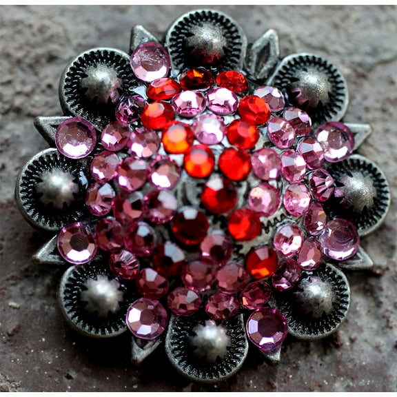 4 Conchos Rhinestone CRYSTALS Bling Horse Saddle Western  Berry Pink CO114