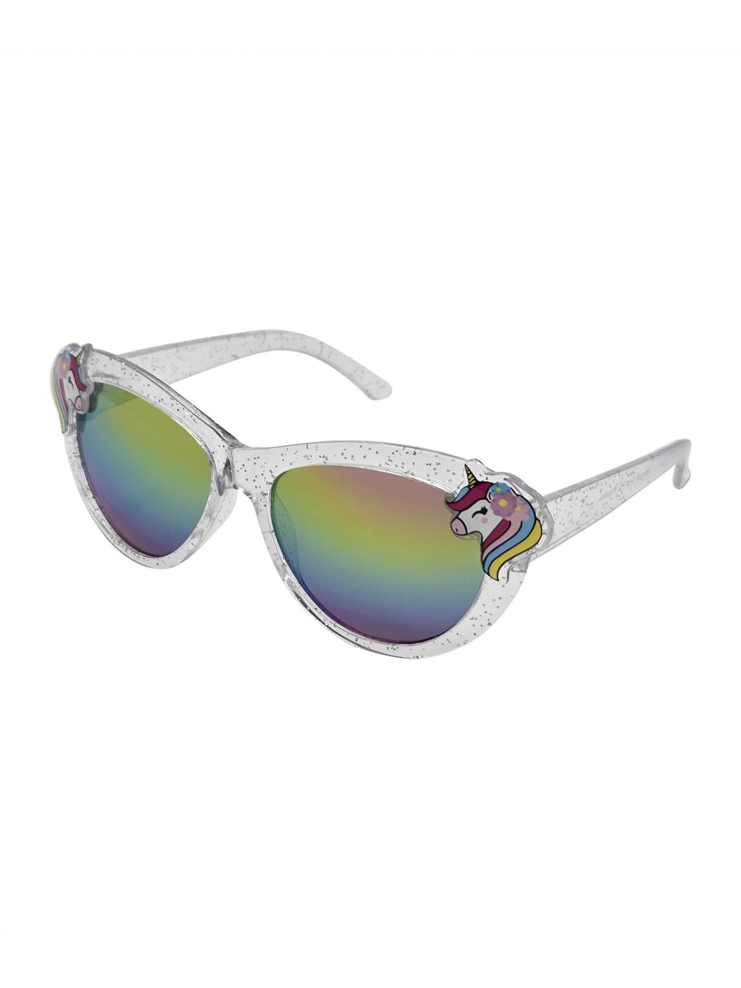Kids Plastic Cateye Clear Frame Multicolor Mirror Lens Sunglasses
