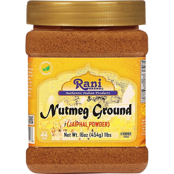 Rani Nutmeg (Jaiphul) Ground Powder Spice 16oz (1lb) 454g PET Jar ~ Perfect for Baking, Cooking, Smothies, Lattes & Dessert, All Natural | Vegan | Gluten Friendly | NON-GMO | Kosher | Indian Origin