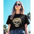 thumbnail image 3 of Daisy Flower Skull Womens Tshirt Graphic Tees Cotton Crew Neck T-Shirts, Casual Short Sleeve Shirts for Women Teen Girl Cartoon Style, 3 of 3