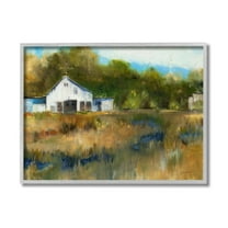Stupell Industries White Farmhouse Landscape Rustic Rolling Grassland Design by Liz Jardine, 16" x 20", Gray Framed