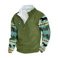 thumbnail image 2 of Aimik Hanes Aztec Sweatshirts for Men Casual Long Sleeve 1/4 Zip Fleece Stand Collar Pullover Sweaters Western Tops-Green XXXXL, 2 of 3