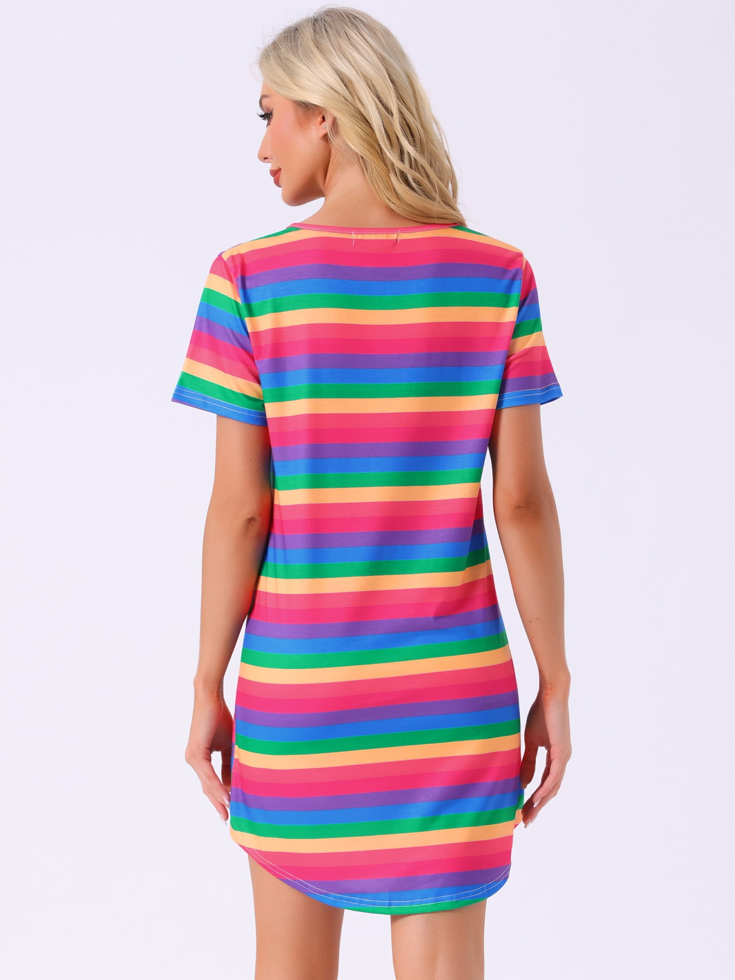 DARING DIVA Women's Colorful Striped Short Sleeve Nightgown 2XL Red Yellow