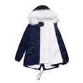 thumbnail image 1 of Chaqueta de algodón de talla grande para mujer, de longitud media y larga, con forro polar, chaqueta de invierno cálida y holgada para mujer con cuello de piel, 1 of 6